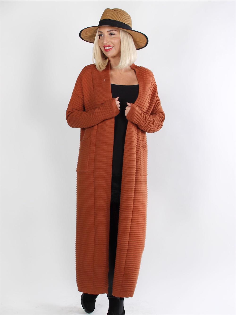 Torino - Armégrön lång kofta i mjukt tyg med ribb